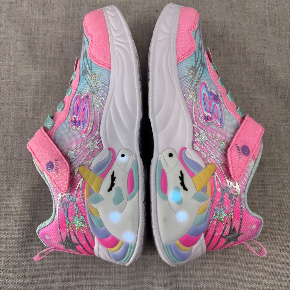 Skechers Kids S-Lights Shoes Unicorn Dreams Pink White Light Up Sneakers Size 2. - Picture 11 of 11